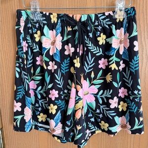 SAKURAFINA NWT Multicolored Floral Black Elastic Waistband Shorts Women Size L